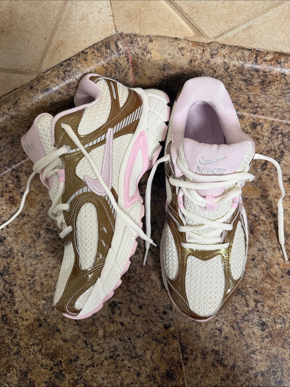 Nike Cream, Pink & Brown Mesh Athletic Sneakers